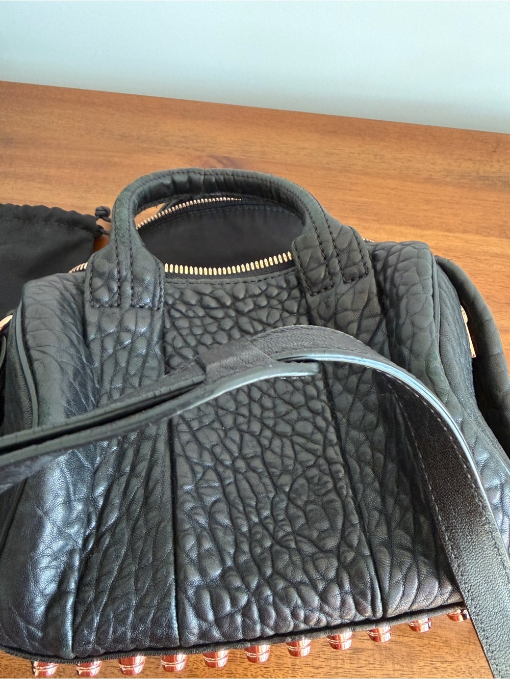Alexander Wang Black Pebbled Leather Mini Duffel with Rose Gold Hardware - Picture 11 of 11